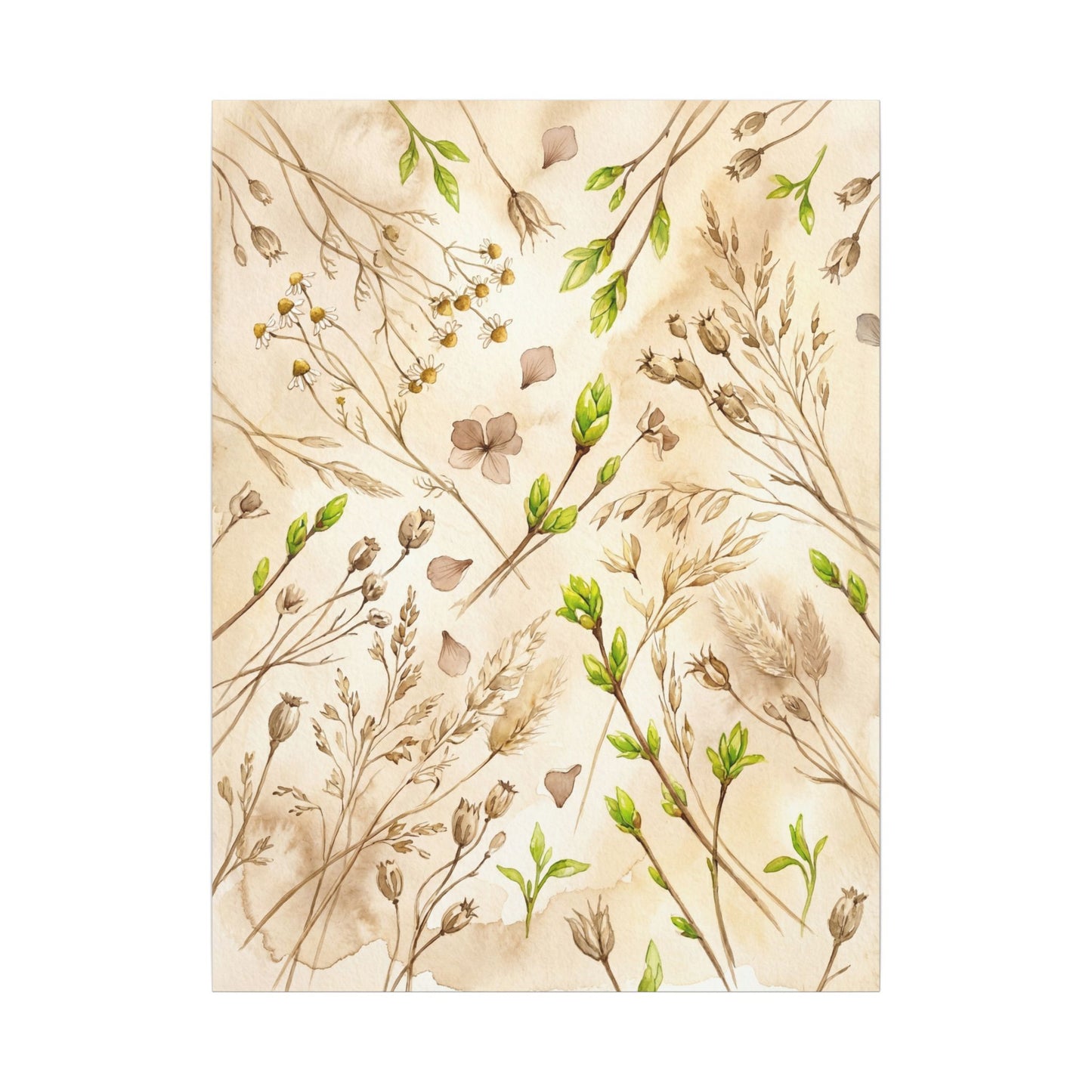 Spring Dried Flowers Watercolor Canvas Art | Earthy Decor