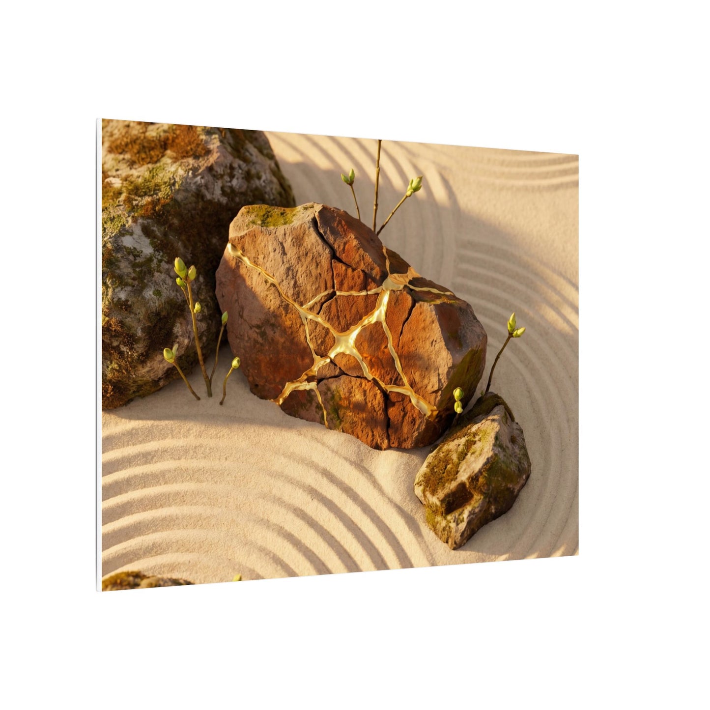 Kanso Rock Garden Canvas Art - Kintsugi Crackle Gold
