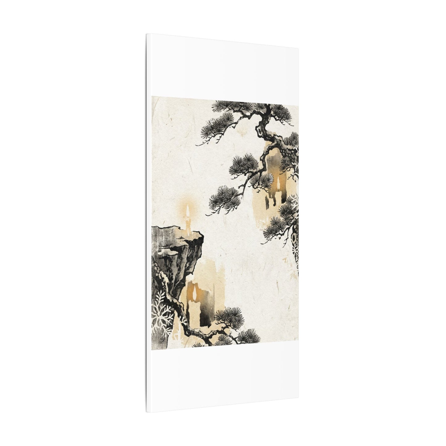 Japandi Pine Tree in Candlelight | Japanese Pattern Canvas Art