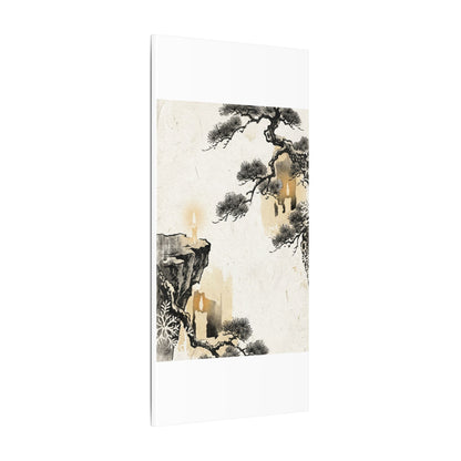 Japandi Pine Tree in Candlelight | Japanese Pattern Canvas Art