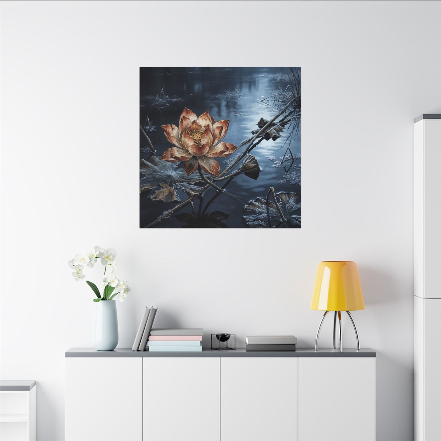 Winter Lotus Flower Broken Beauty Canvas Art | Healing Decor