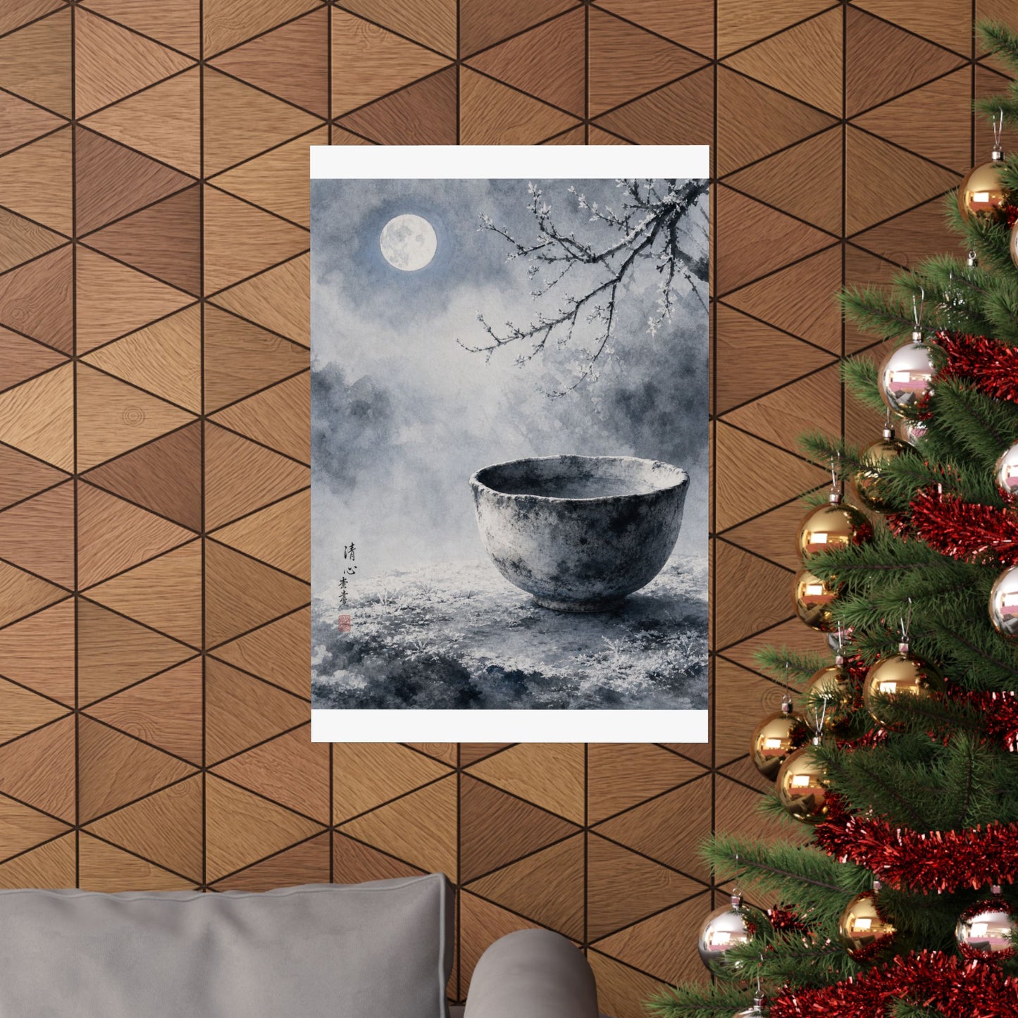 Winter Ceramic Bowl Sumi E Wall Art Print | Tranquil Decor