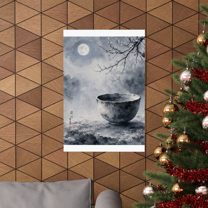 Winter Ceramic Bowl Sumi E Wall Art Print | Tranquil Decor