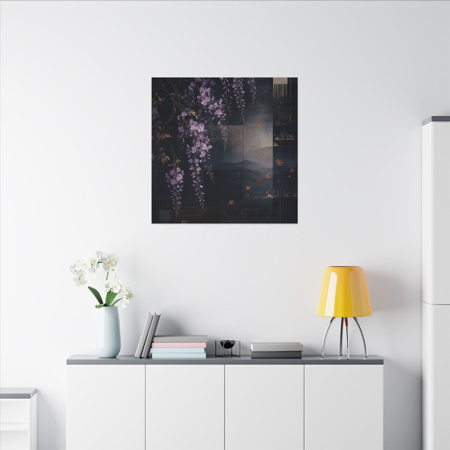 Dawn Wisteria Canvas Art - Dark Japandi Fukinsei