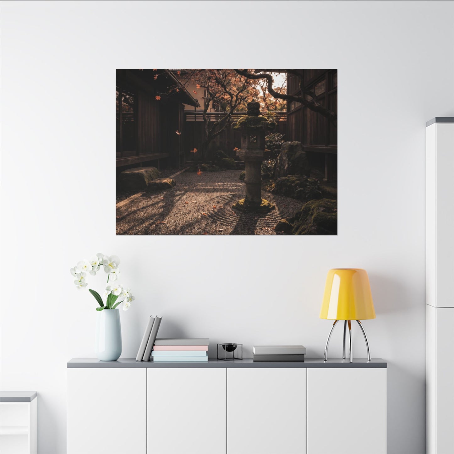 Seijaku Stone Lantern Canvas Art - Dark Japandi Shadow Zen