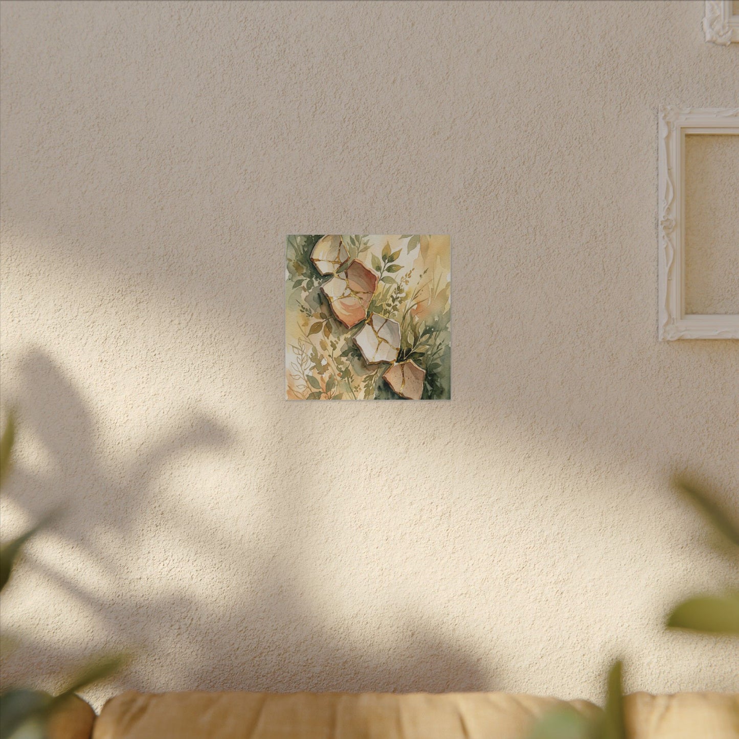 Japandi Broken Pottery in Golden Hour | Watercolor Canvas Art
