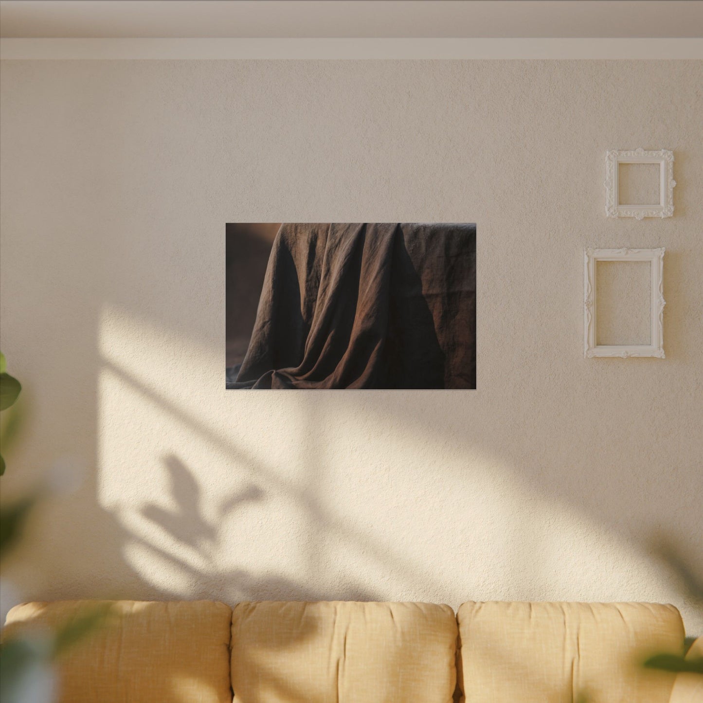 Silk Drape Canvas Art | Winter Dark Japandi Shadow Zen Art