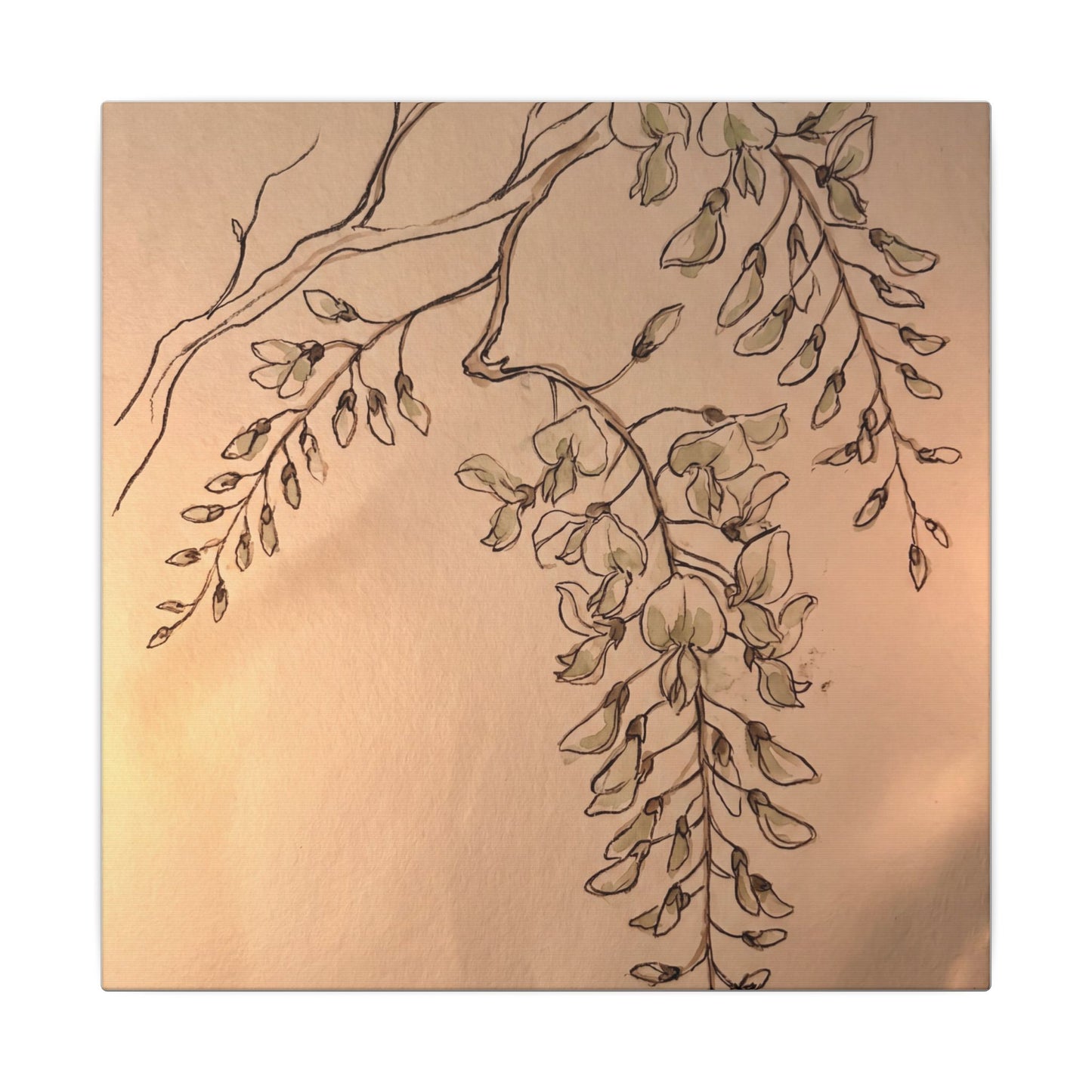Japandi Wisteria in Candlelight | Minimal Line Canvas Art