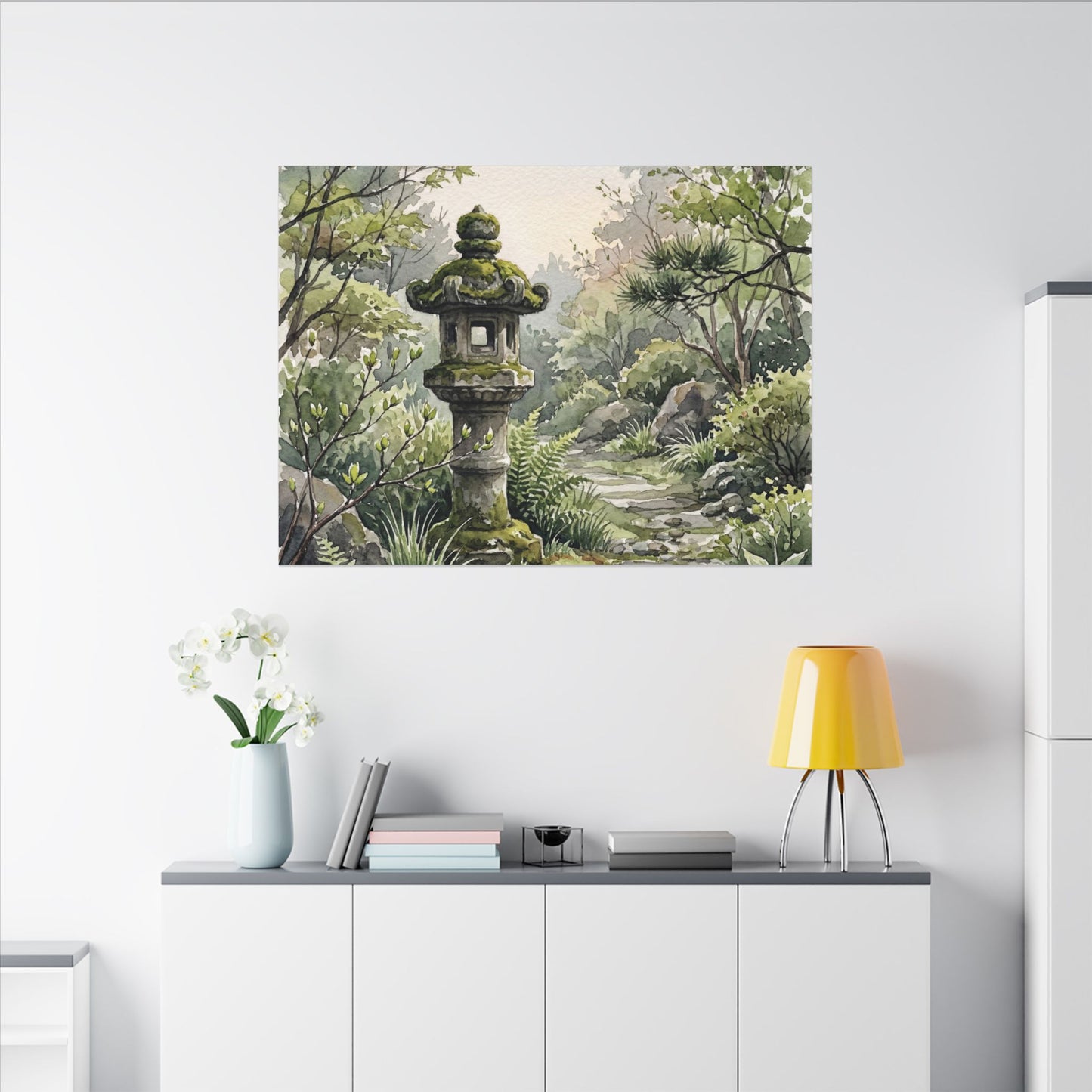 Neutral Stone Lantern Canvas Art - Watercolor Japandi