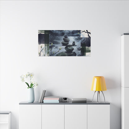 Moonlight River Stones Canvas Art - Zen Shibui