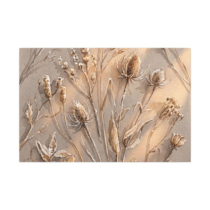 Japandi Dried Flowers in Golden Hour | Watercolor Canvas Art