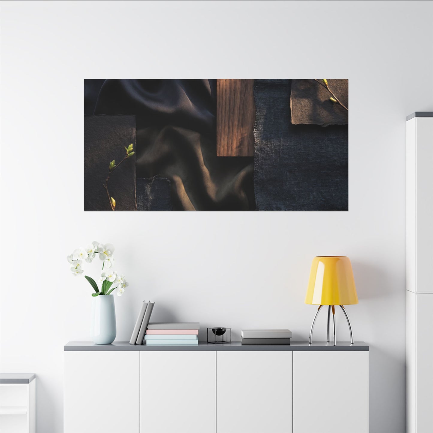 Silk Drape Spring Canvas Art | Dark Japandi Moody Design