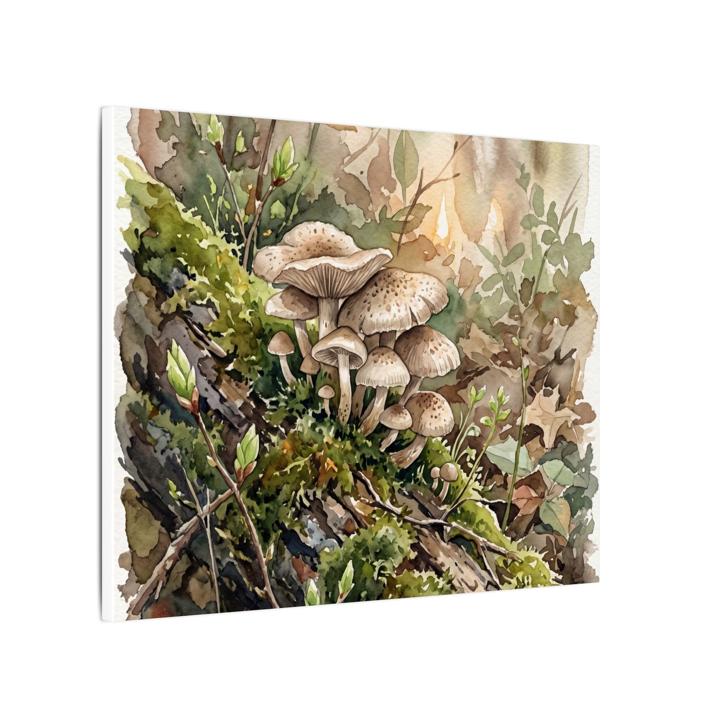 Wild Mushrooms Canvas Art | Spring Japandi Watercolor Art