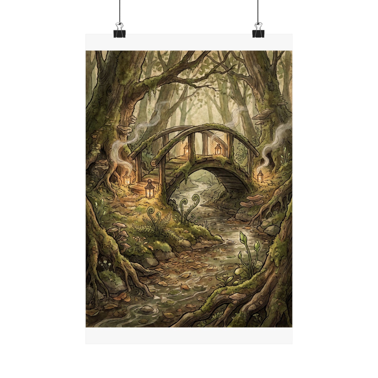 Spring Wooden Bridge Forest Whimsy Wall Art Print | Rustic Decor
