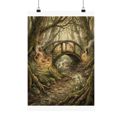 Spring Wooden Bridge Forest Whimsy Wall Art Print | Rustic Decor