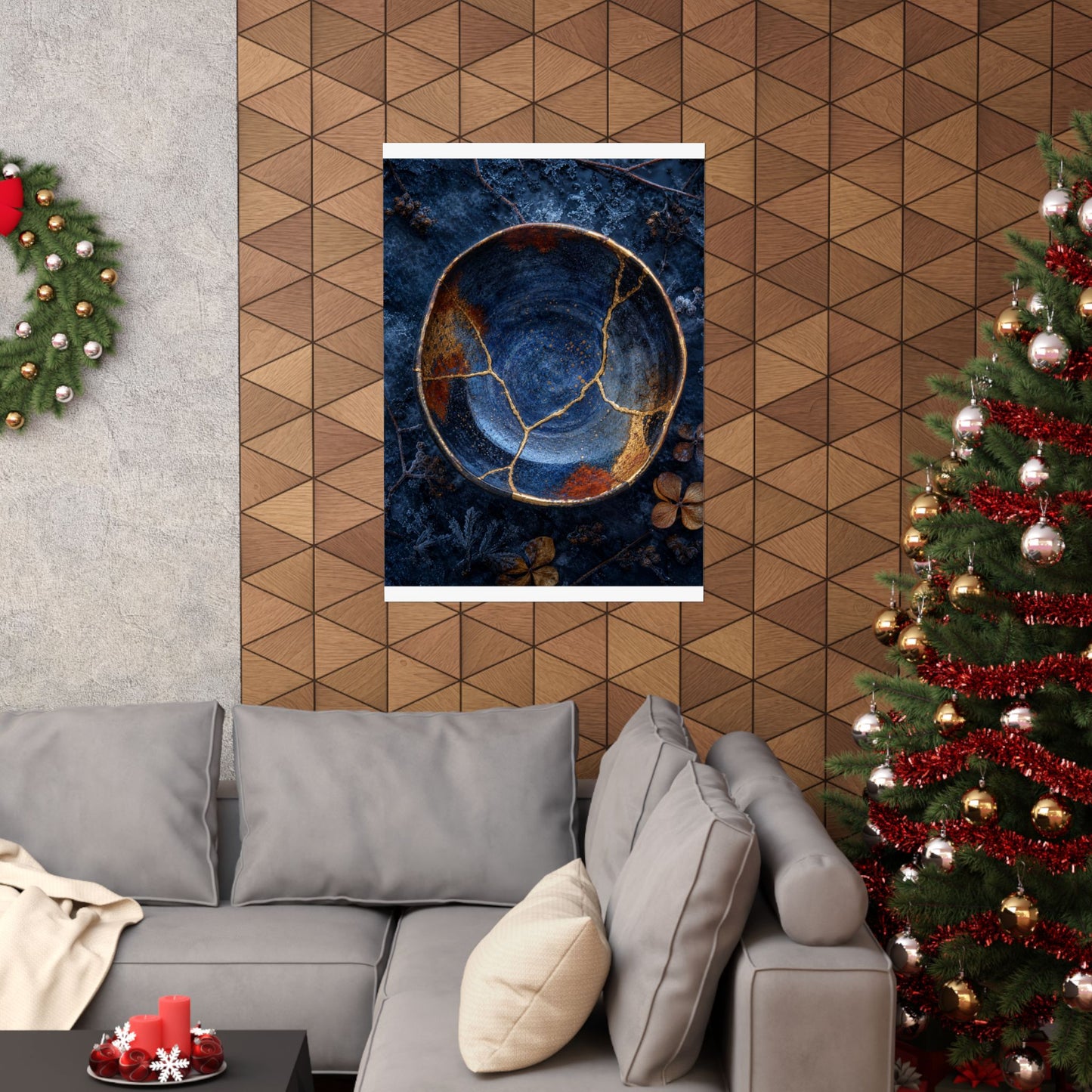 Fukinsei Ceramic Bowl Wall Art Print - Kintsugi Crackle Gold