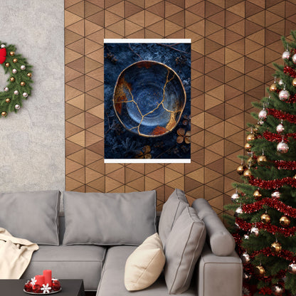 Fukinsei Ceramic Bowl Wall Art Print - Kintsugi Crackle Gold