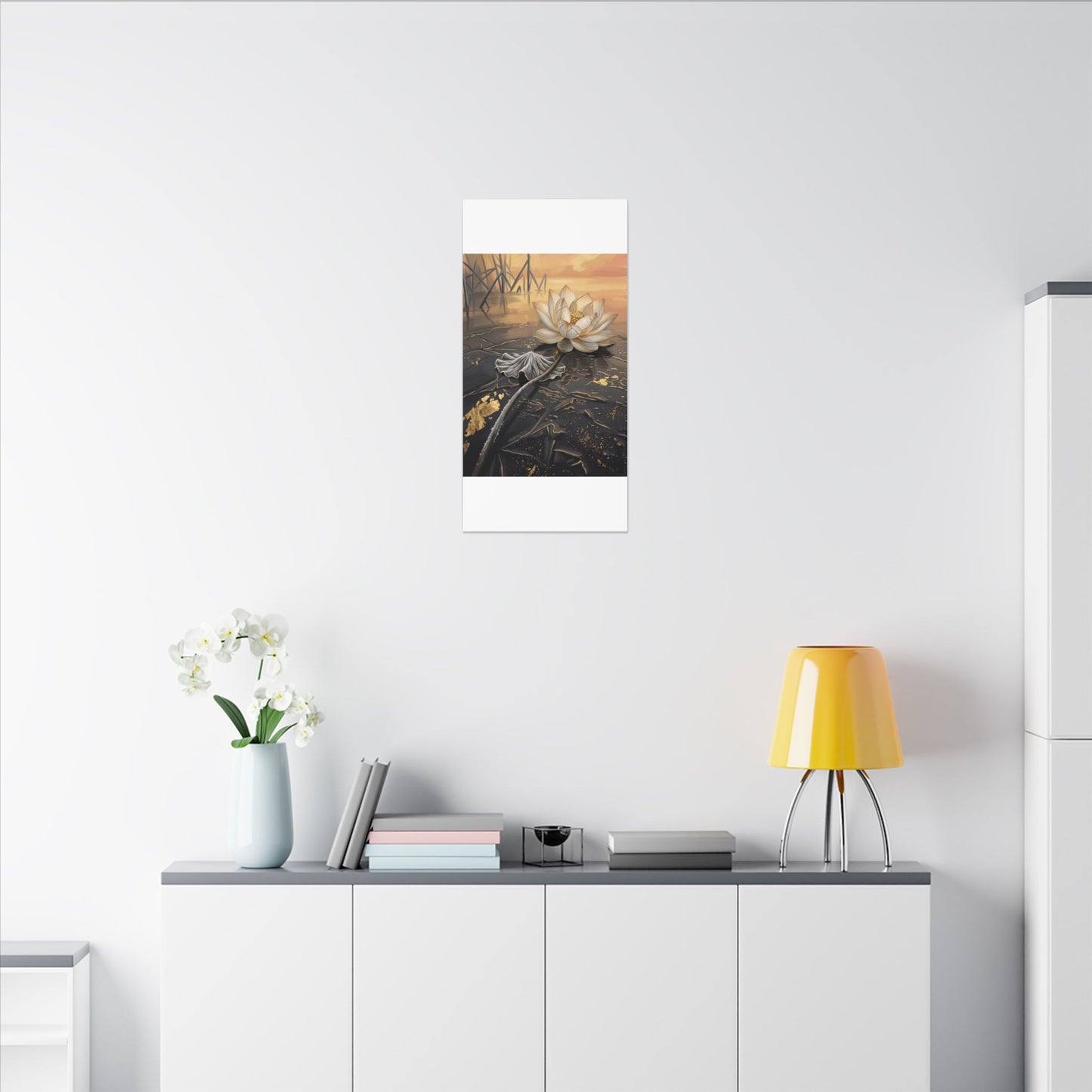 Kintsugi Lotus Flower in Golden Hour | Gold Vein Canvas Art