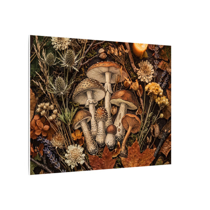 Autumn Dried Flowers Mushroom Illustration Canvas Art | Earthy Decor