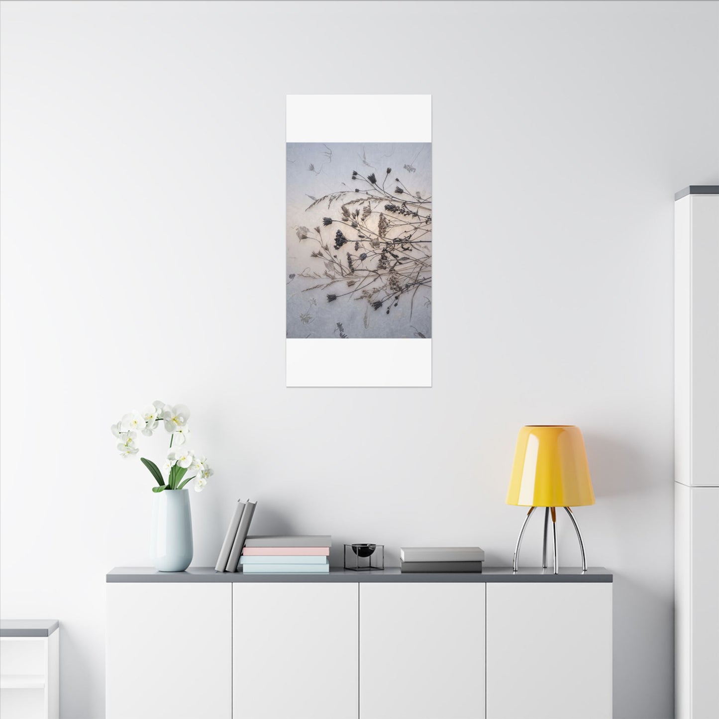 Elegant Dried Flowers Canvas Art - Japanese Pattern Japandi
