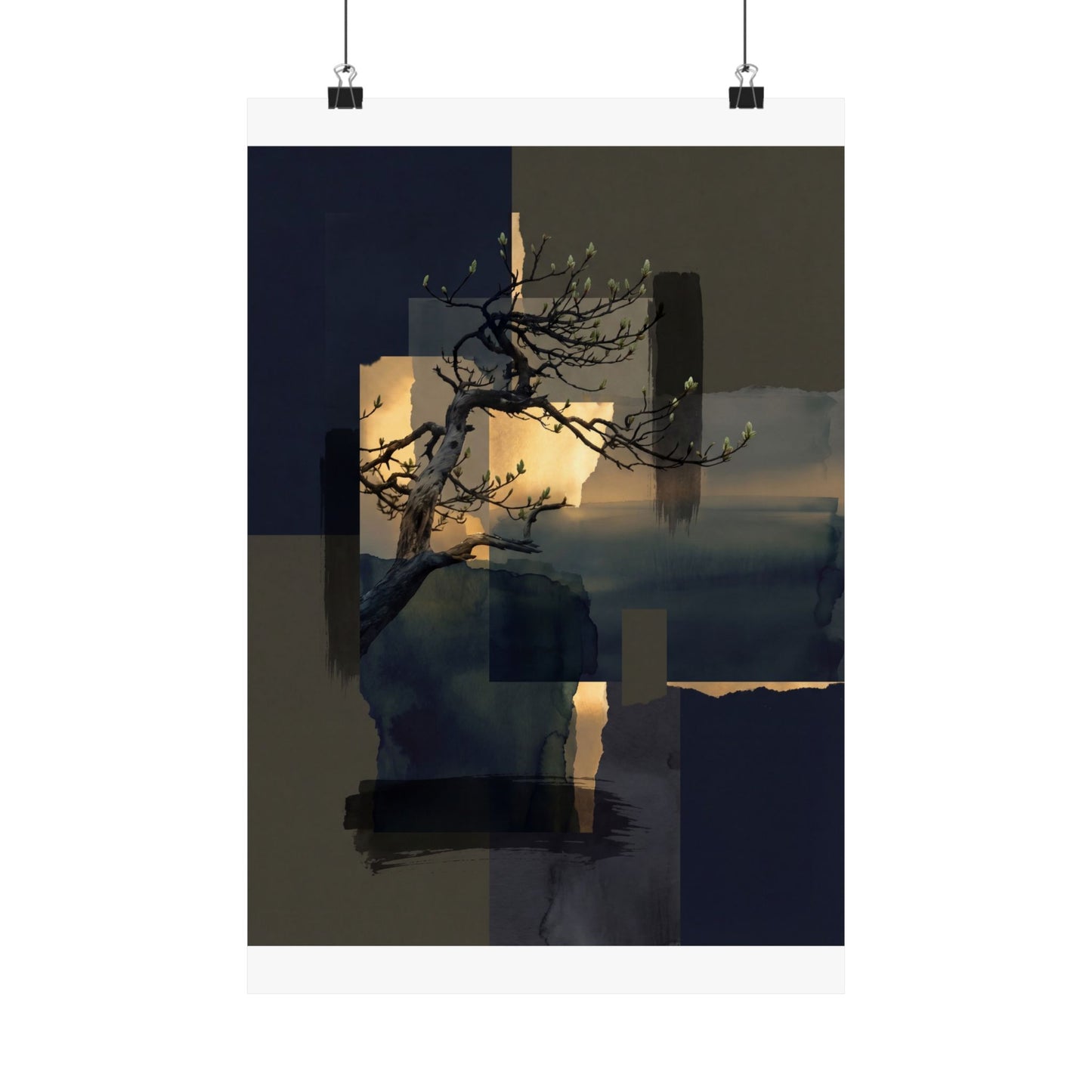 Kanso Pine Tree Wall Art Print - Dark Japandi Moody Minimal Art Print
