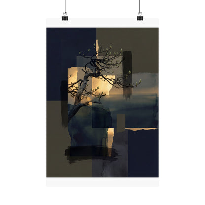 Kanso Pine Tree Wall Art Print - Dark Japandi Moody Minimal Art Print