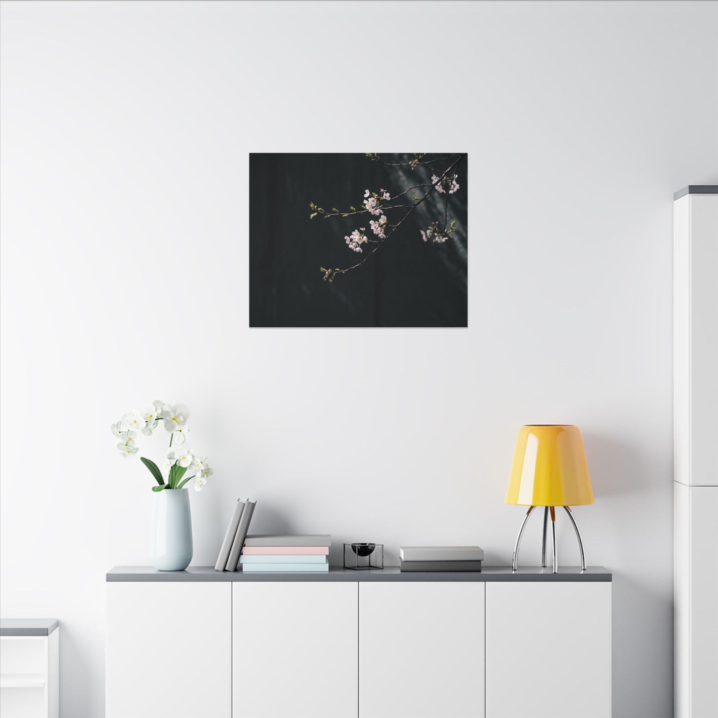 Cherry Blossom Spring Canvas Art | Dark Japandi Sophisticated Design