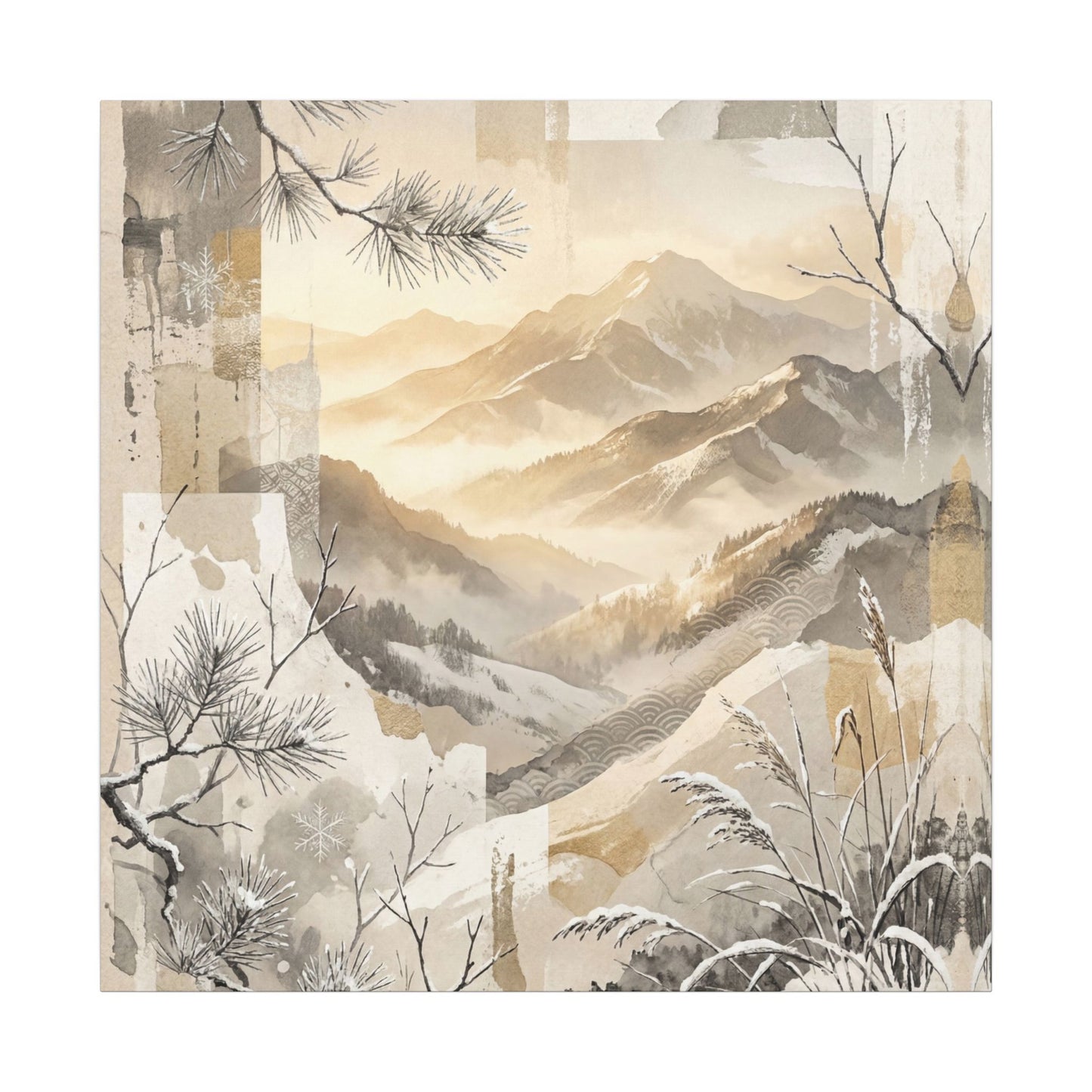 Shibui Mountain Mist Canvas Art - Japandi Japanese Pattern