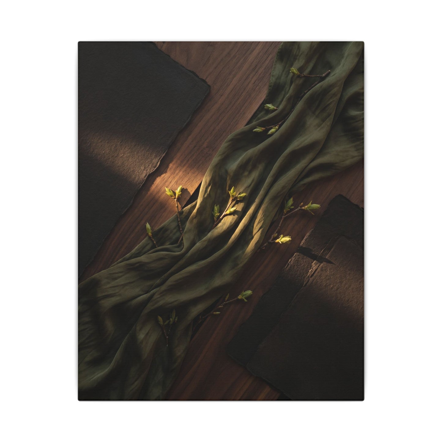 Silk Drape Canvas Art | Spring Dark Japandi Dark Texture Art