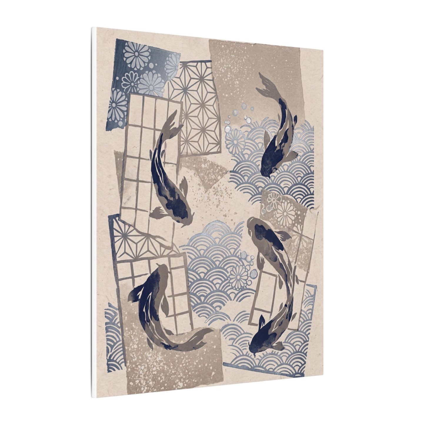 Earthy Koi Pond Canvas Art - Japanese Pattern Japandi
