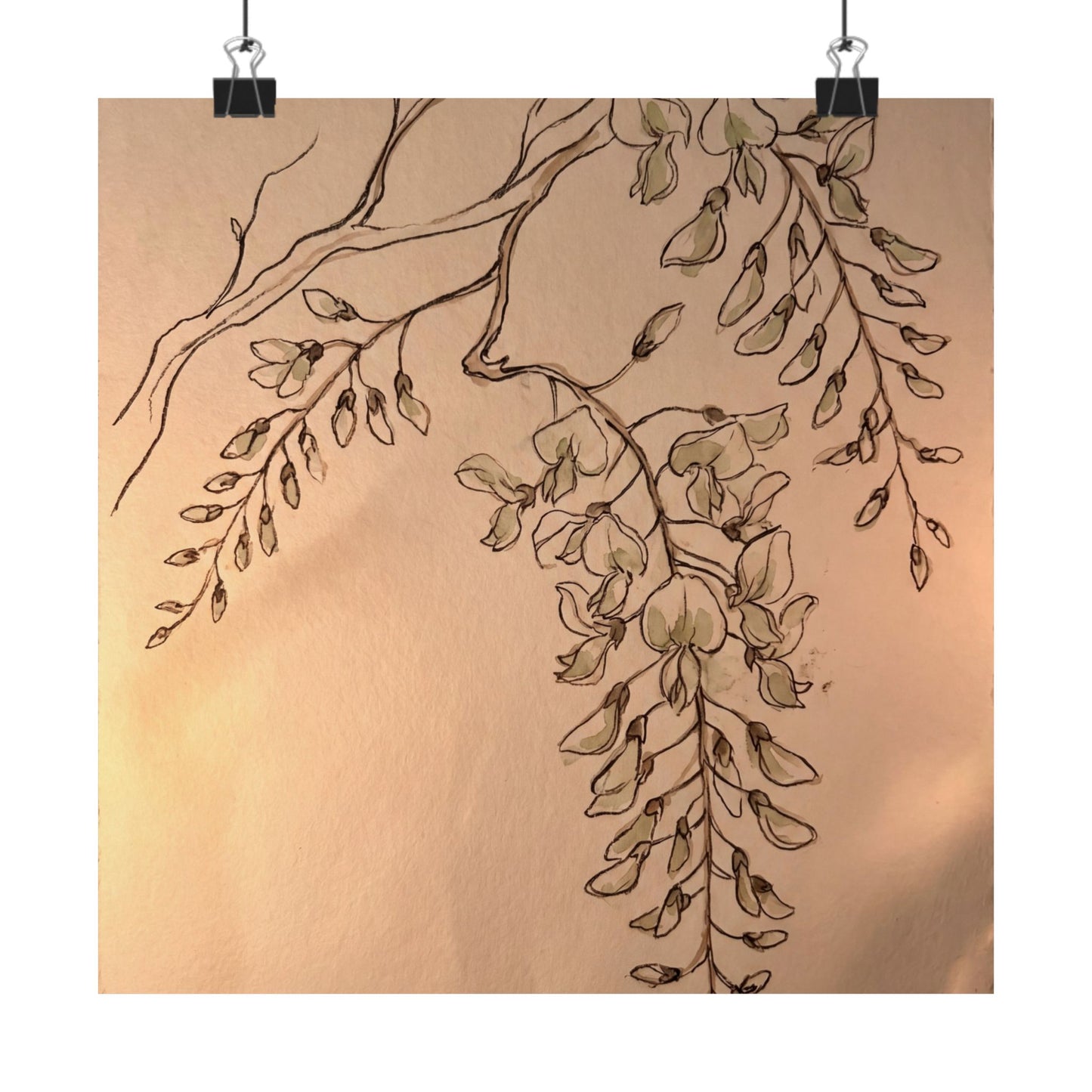 Neutral Wisteria Wall Art Print - Minimal Line Japandi Art Print