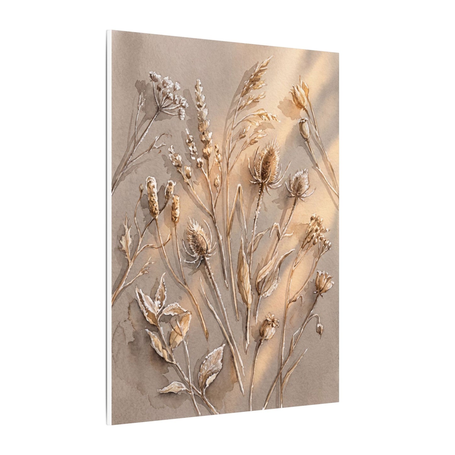 Japandi Dried Flowers in Golden Hour | Watercolor Canvas Art