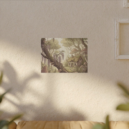Summer Wisteria Mushroom Illustration Canvas Art | Enchanting Decor