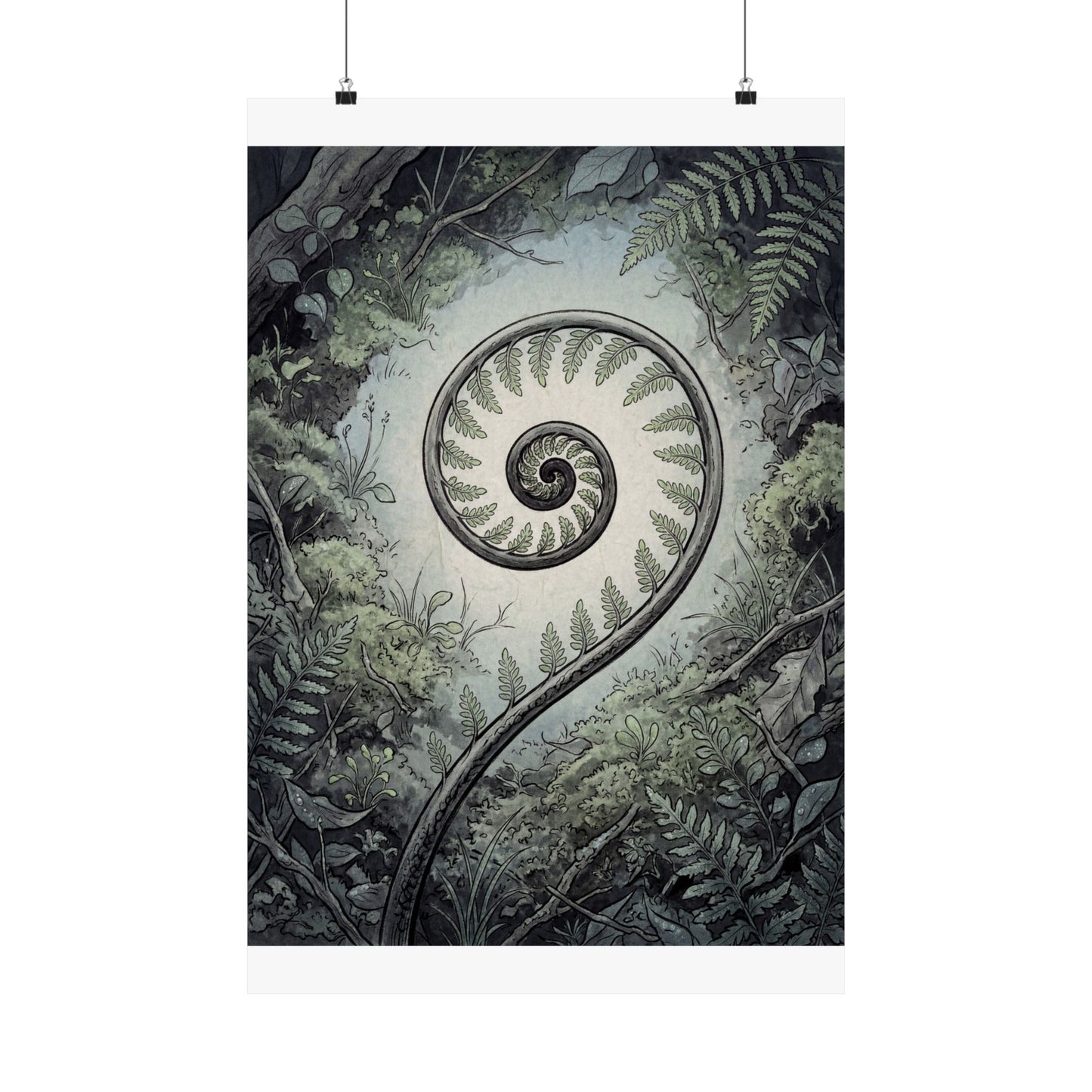 Contemplative Fern Unfurling Wall Art Print - Ukiyo E Inspired Zen Art Print