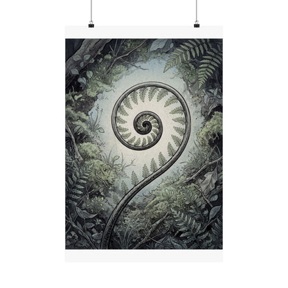 Contemplative Fern Unfurling Wall Art Print - Ukiyo E Inspired Zen Art Print
