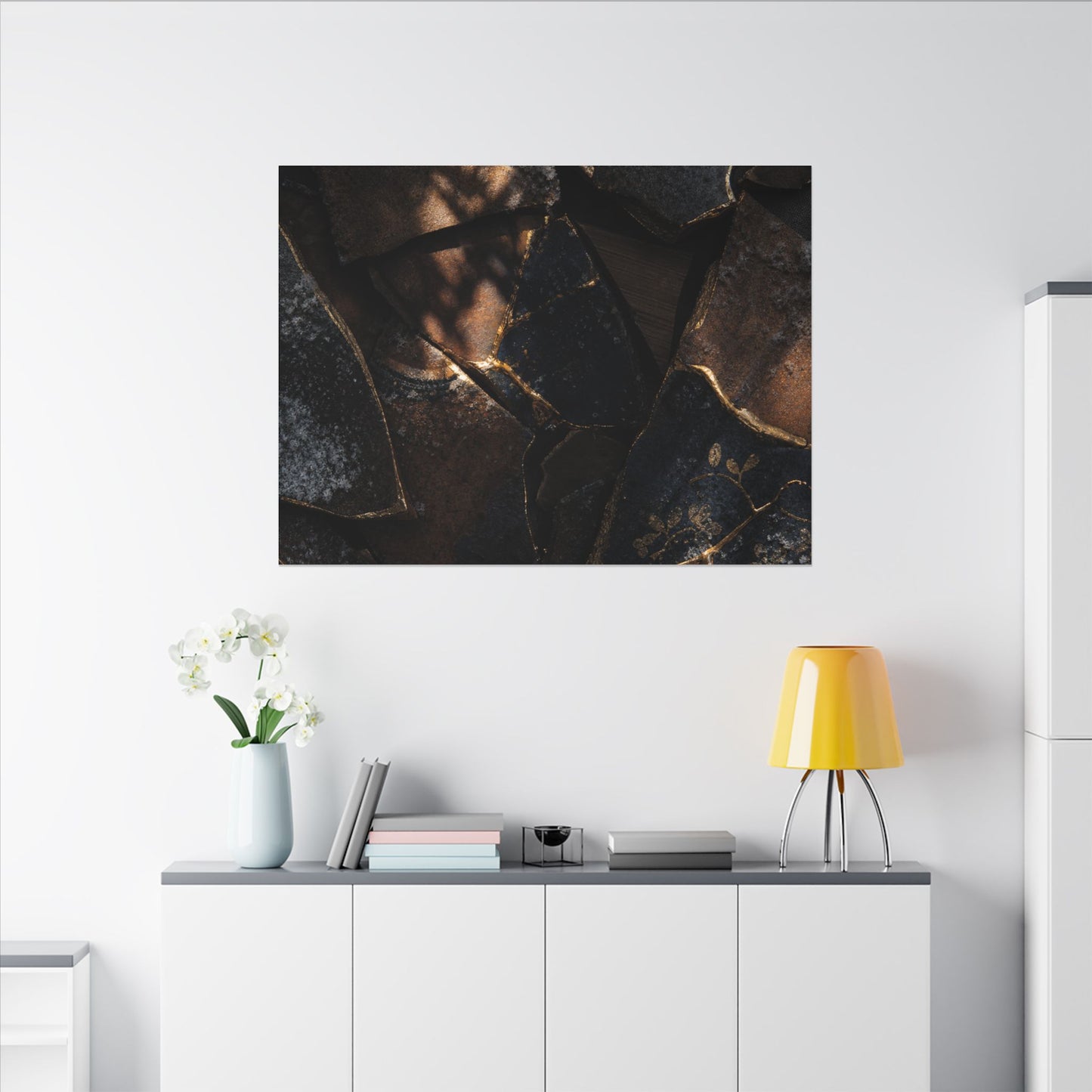 Fukinsei Broken Pottery Canvas Art - Dark Japandi Dark Texture