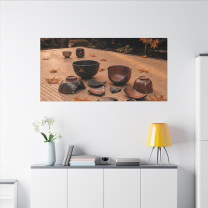 Golden Hour Tea Ceremony Canvas Art - Kintsugi Shibui