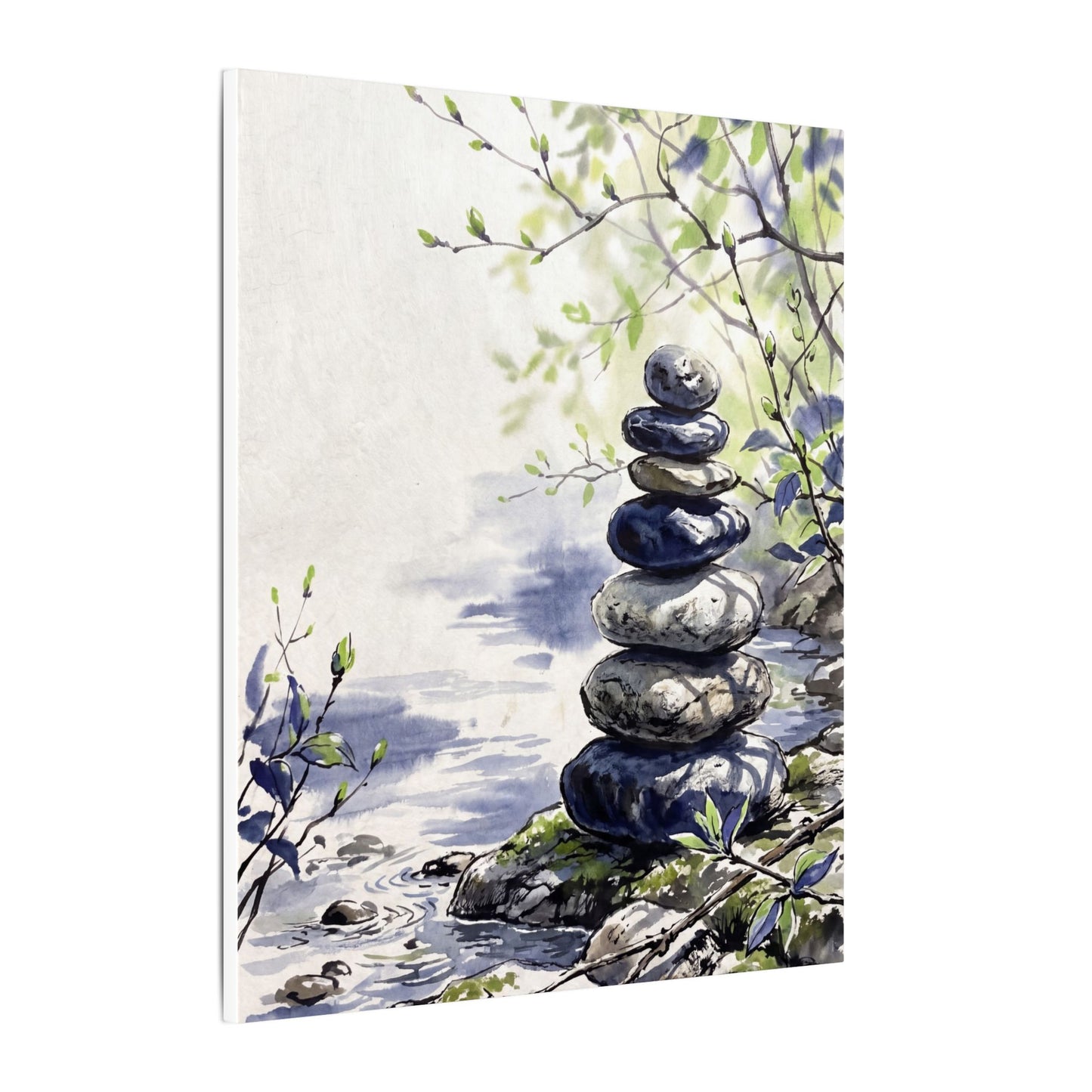 River Stones Sumi E Canvas Art | Serene Zen Art