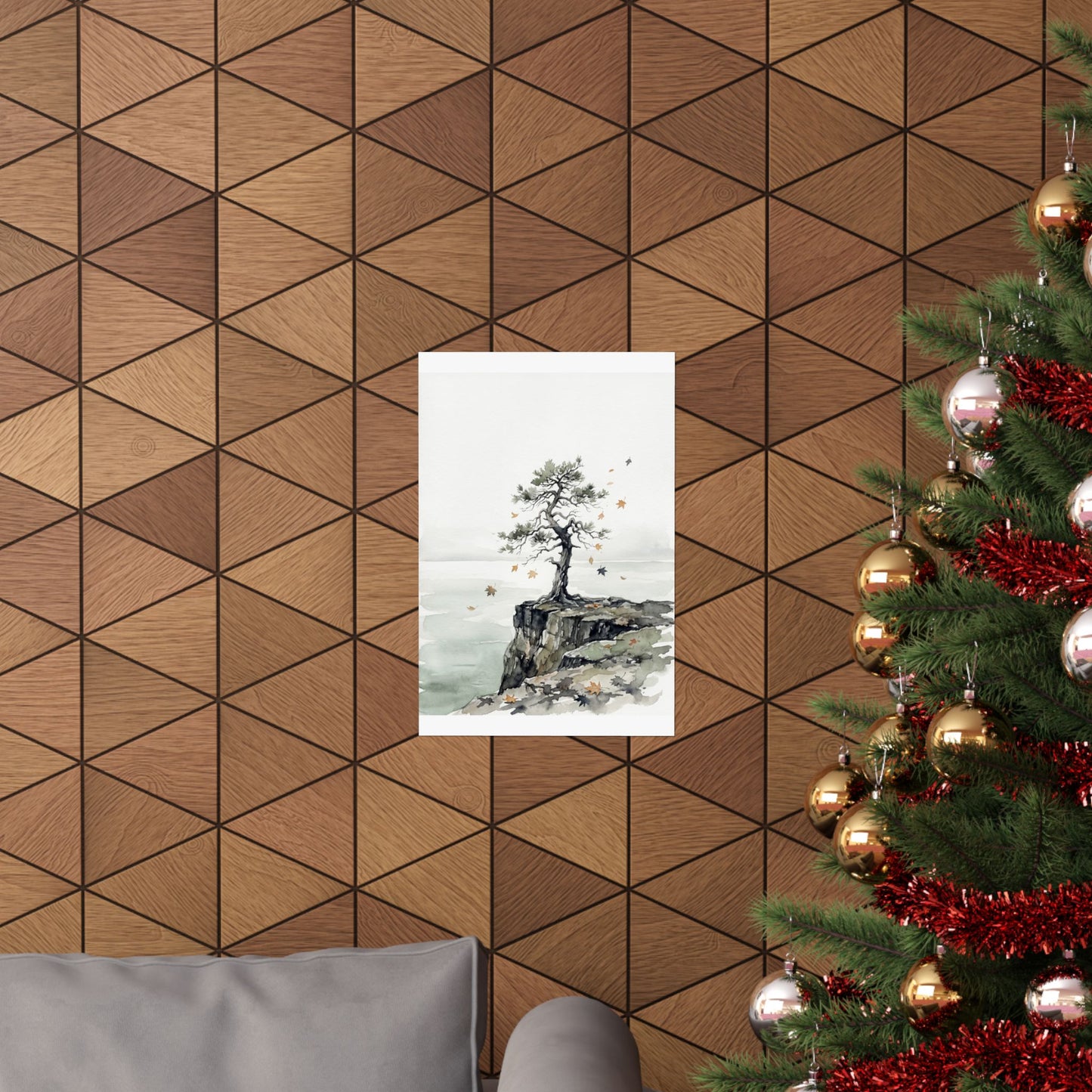 Autumn Pine Tree Watercolor Wall Art Print | Earthy Decor