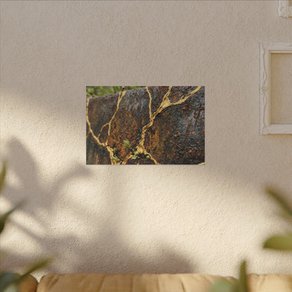 Mono No Aware Rust Patina Canvas Art - Kintsugi Gold Repair