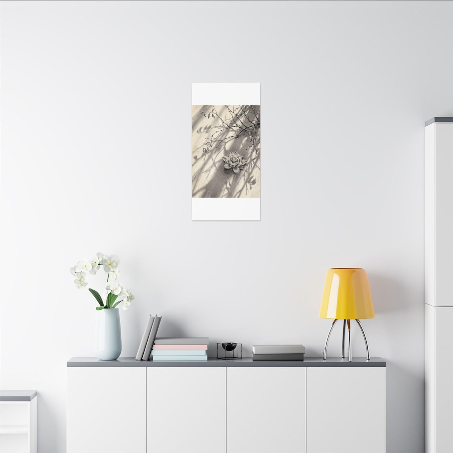 Winter Lotus Flower Sumi E Canvas Art | Contemplative Decor