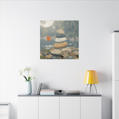 Warm River Stones Canvas Art - Japanese Pattern Japandi