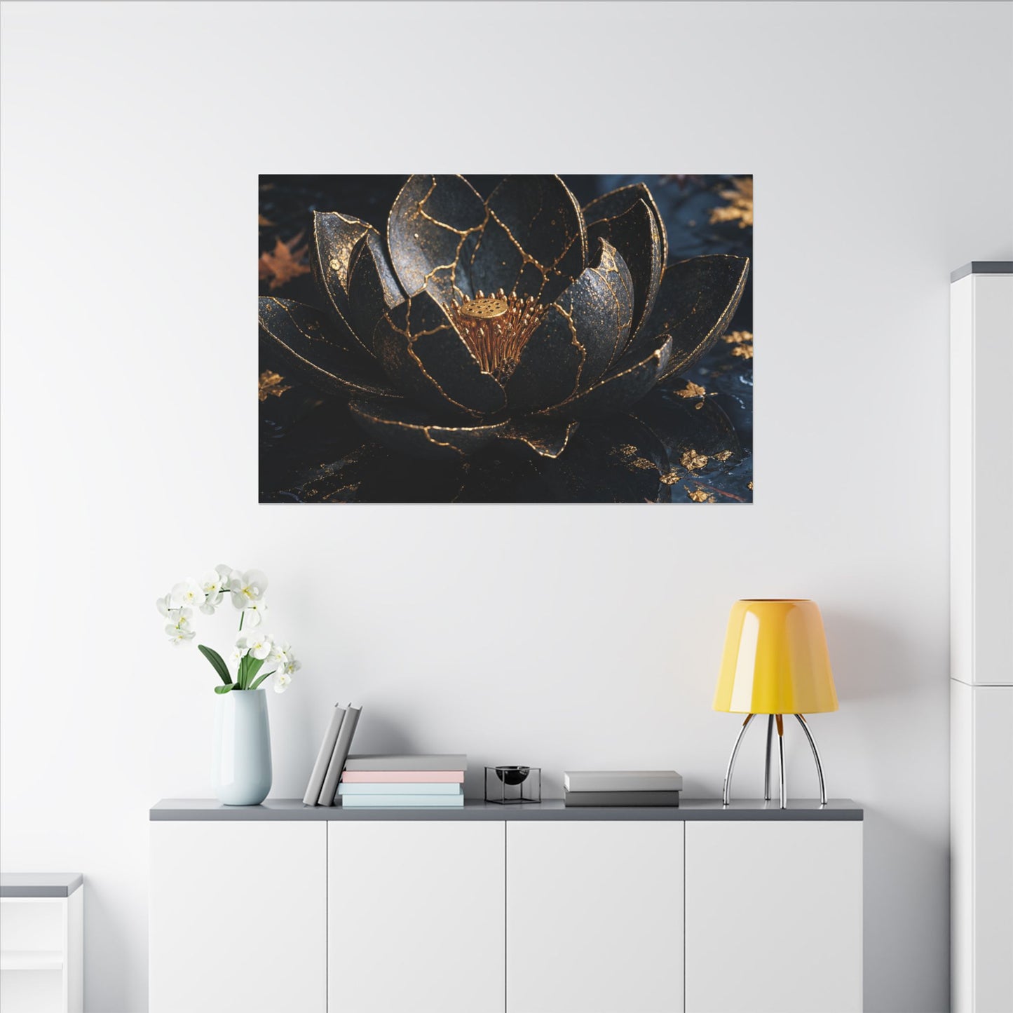 Moonlight Lotus Flower Canvas Art - Kintsugi Fukinsei