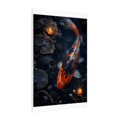 Koi Pond Canvas Art | Winter Dark Japandi Shadow Zen Art