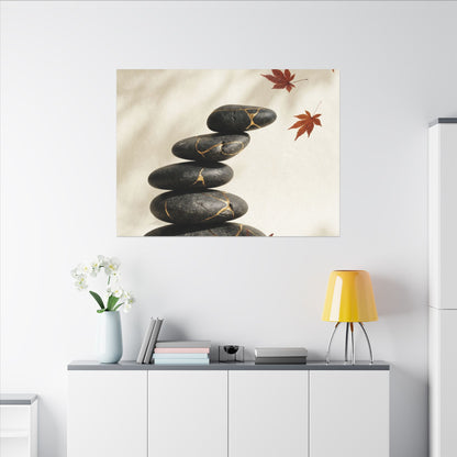 Kintsugi River Stones in Dappled | Crackle Gold Canvas Art