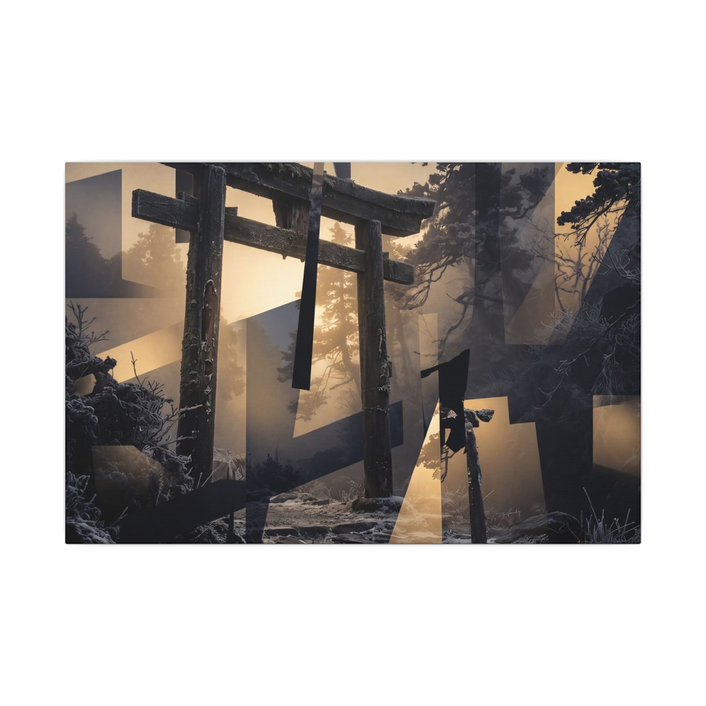 Winter Torii Gate Moody Minimal Canvas Art | Bold Decor