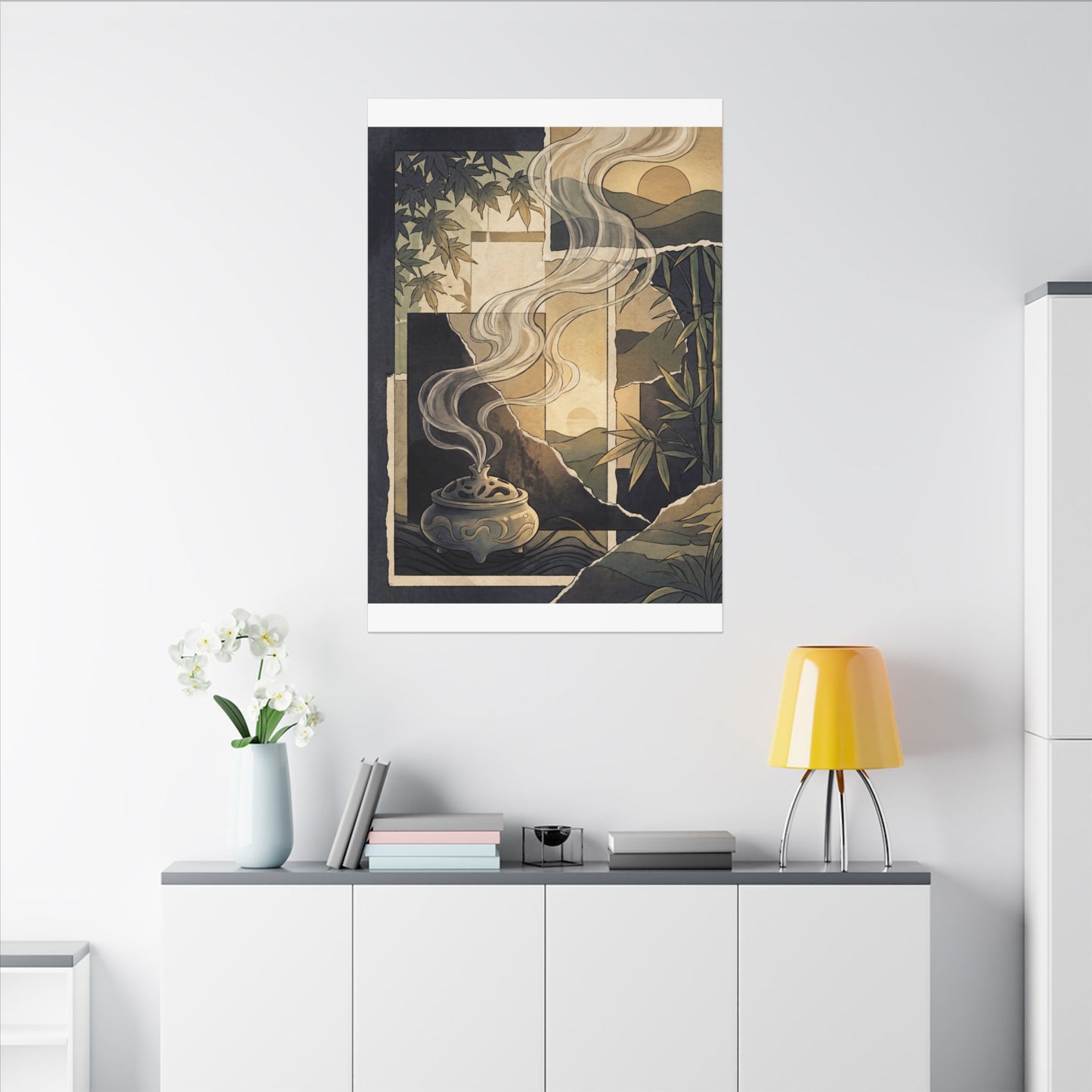 Tranquil Incense Smoke Canvas Art - Ukiyo E Inspired Zen