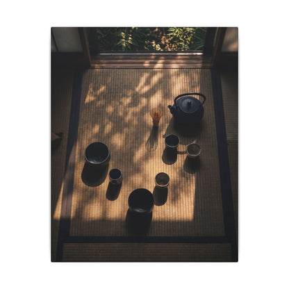 Shibui Tea Ceremony Canvas Art - Dark Japandi Shadow Zen