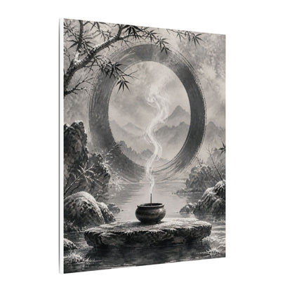 Incense Smoke Canvas Art | Winter Zen Sumi E Art