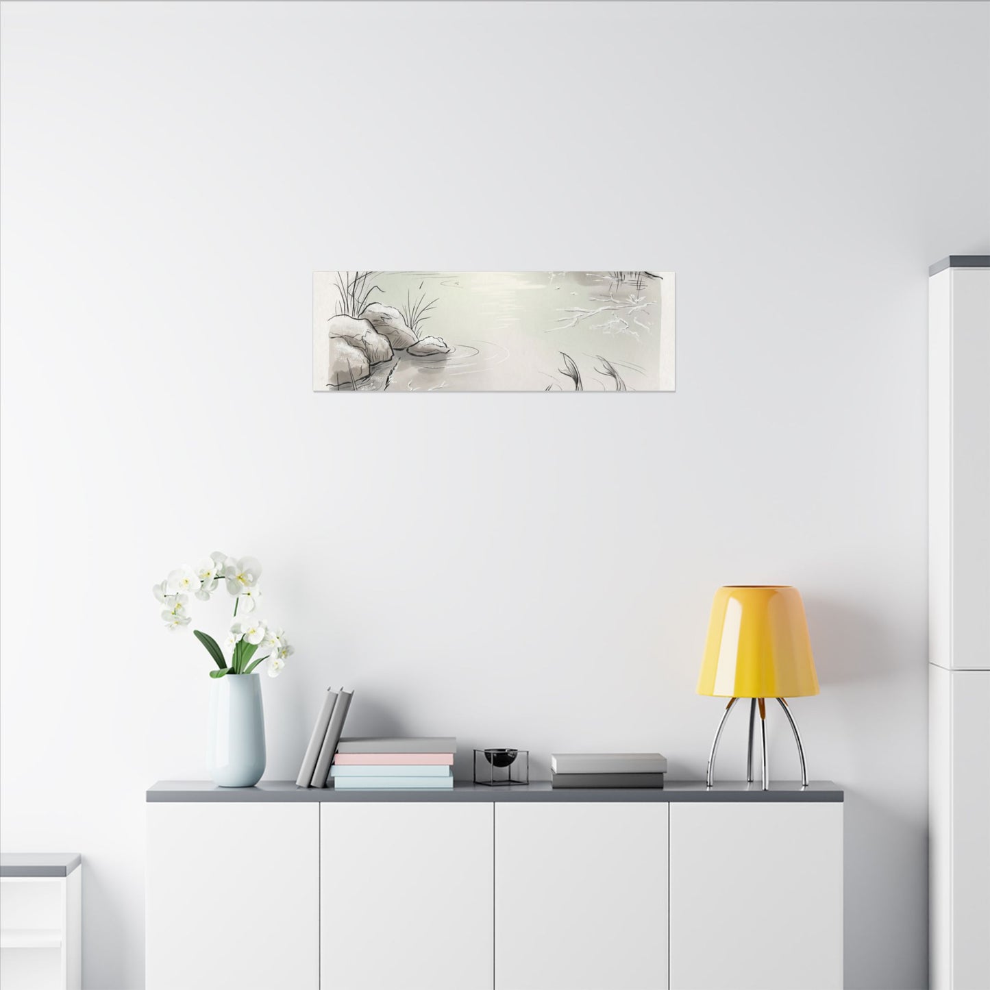 Koi Pond Minimal Line Canvas Art | Cozy Japandi Art